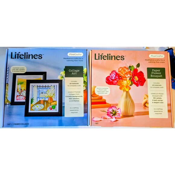 Lifelines FlowCrafts Meditative Craft 2 KITS - Collage Art, Paper Flower Bouquet - Picture 1 of 4